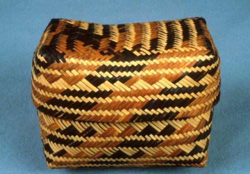 Double weave covered basket, "Cross Marks" design