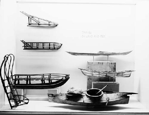 Travel on Land and on Sea case, room 14 Peabody Museum