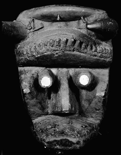 Black wooden mask with horns - cow devil