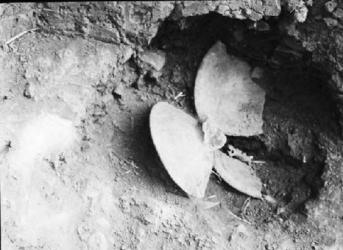 View of two fragmentary ceramic bowls in excavation 2-31 - section 1, south bank