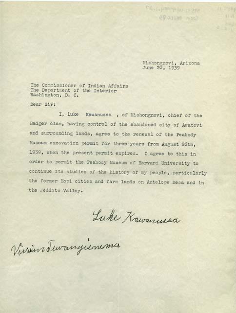 Luke's signed letter, 1939