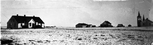 Winter view of buildings facing a fresh water lagoon