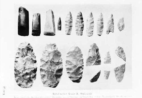 Series of stone or flint specimens from Europe