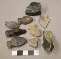 Chipped stone projectile points, flakes, scrapers and (1) sherd
