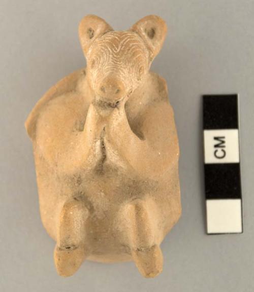 Terra cotta whistle.  Form of quadruped (fragment).