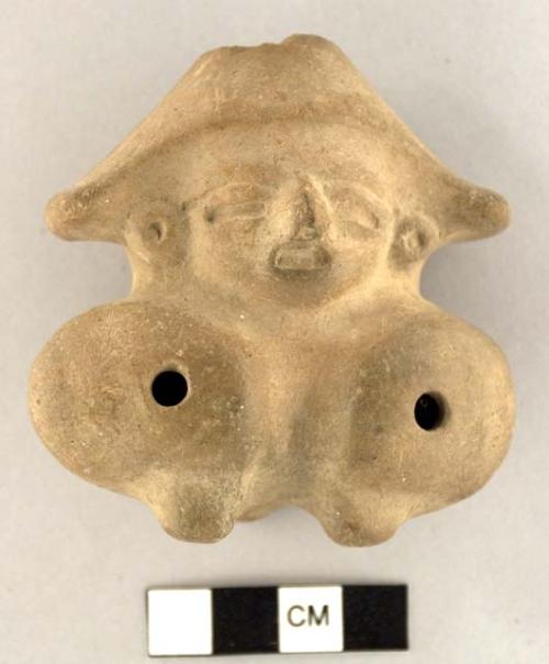 Plain ware whistle - bulbous human figure