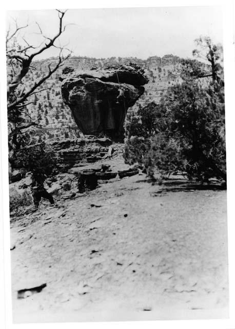 Dafton Thompson (Christansen) climbing Morning Glory Rock; note spurs