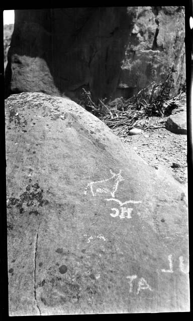 Petroglyph, animal and initials