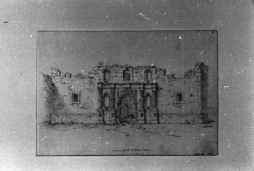 Pencil sketch, "Church of the Alamo, Texas" by Seth Eastman