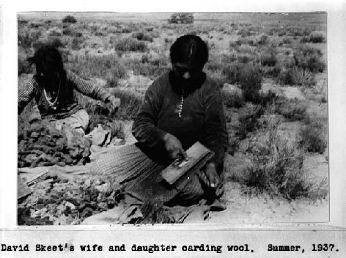 David Skeet's wife and daughter carding wool