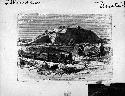 Old line drawing of great mound of Cahokia, Illinois -- from book illustration