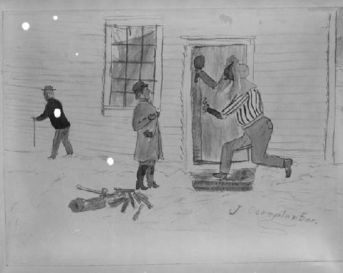 Iroquois dancers -- drawn by twelve old Iroquois boy, J. Cornplanter