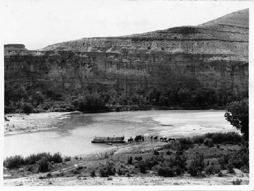 River landscape with ferry