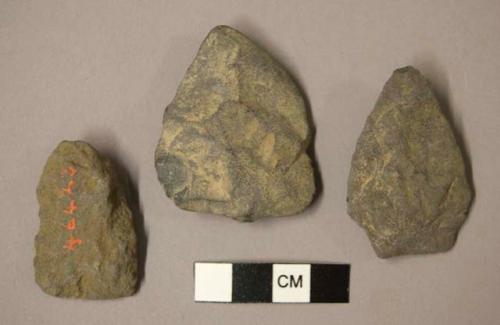 Chipped stone bifaces, one is stemmed