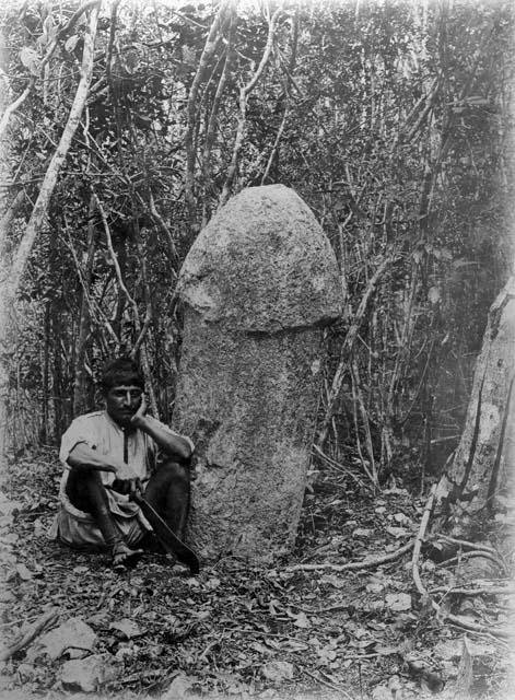 Large freestanding stone phallus in Xkobehaltun