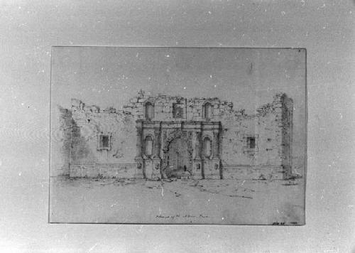 Pencil sketch, "Church of the Alamo, Texas" by Seth Eastman
