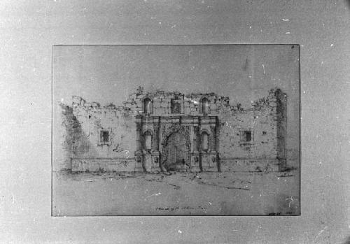 Pencil sketch, "Church of the Alamo, Texas" by Seth Eastman