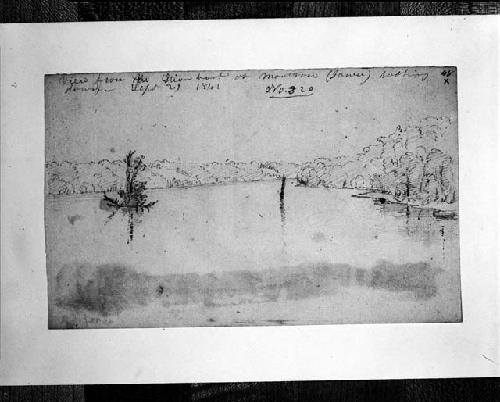 Pencil Sketch by Seth Eastman - View from the Steamboat at Montron, Iowa