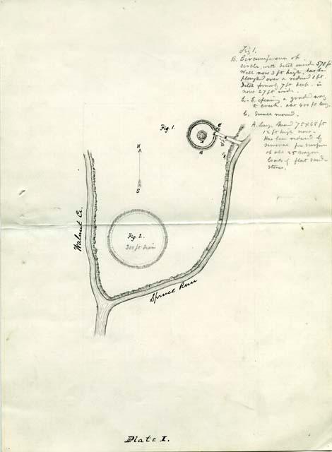 Map illustration of circular mounds by John T. Short