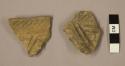 Ceramic sherds, body and rim, parallel incised designs