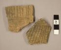 Ceramic body sherds, parallel incised designs