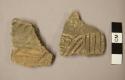 Ceramic rim and body sherds, incised designs