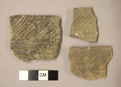 Ceramic rim sherds, incised diagonal and horizontal parallel lines