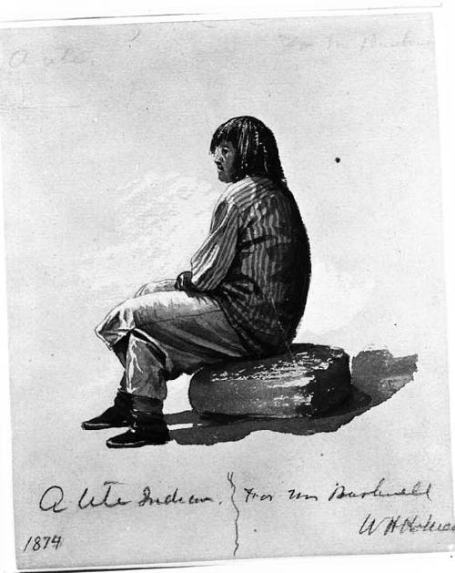 "A Ute Indian" -- watercolor by William Henry Holmes