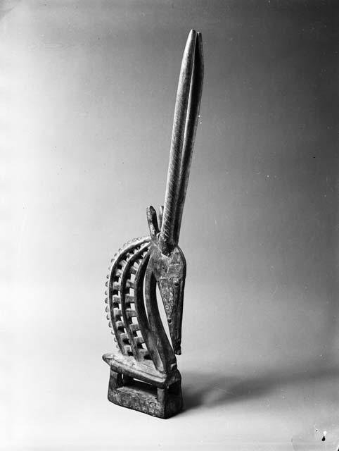 Wooden and brass headdress - long-horned antelope