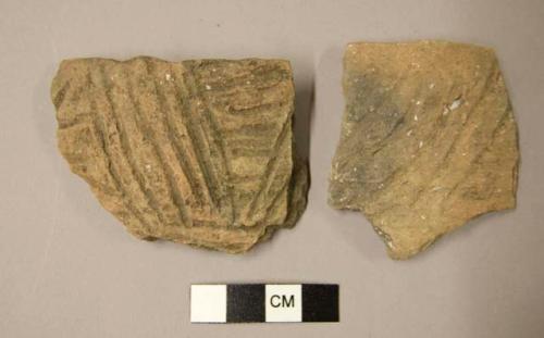 Ceramic bowl rim sherds, parallel incised designs