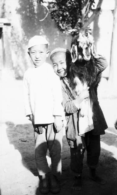 Chantos boys, Uighur from tape transcript, two small boys with head coverings