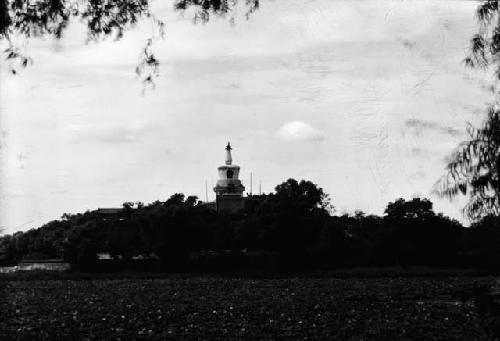 Closer view of chorten in grove of trees