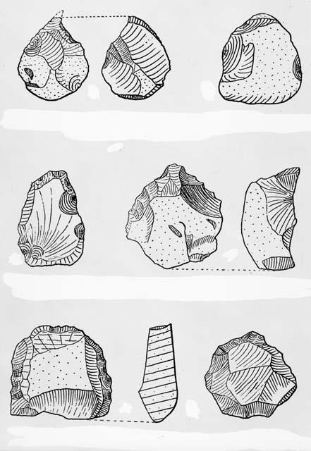 Drawing of stone artifacts from "Revista Mexicana de Estudios Anthropologico"
