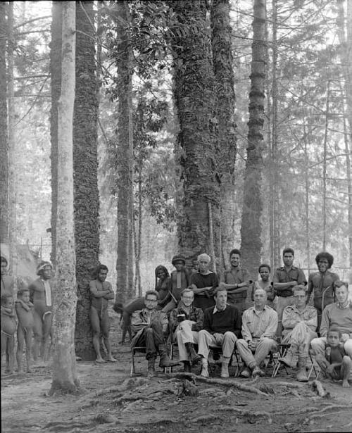 Group portrait; whole expedition staff; sitting in Homoak: Robert Gardner, Jan B