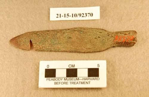 Metal, copper projectile point, notched