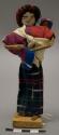 Doll, woman with baby, affixed to stand