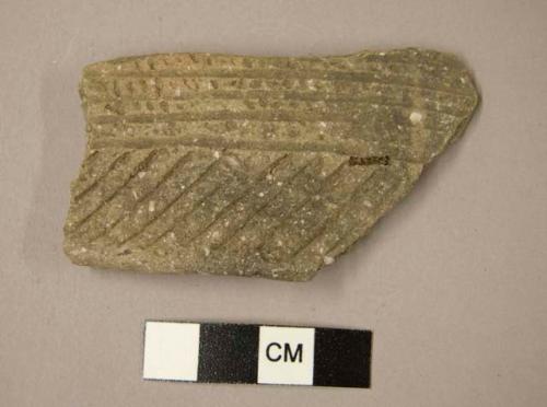 Ceramic rim sherd, incised diagonal and horizontal parallel lines