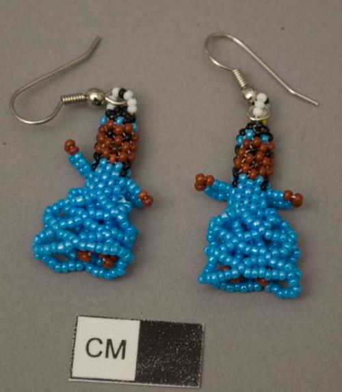 Earrings, pair, beaded dolls