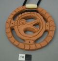 Pendant, snake within a basket; clay