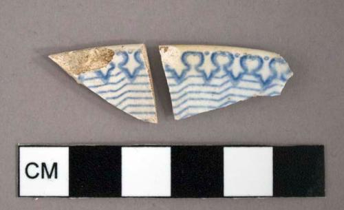 Whiteware sherds with blue design