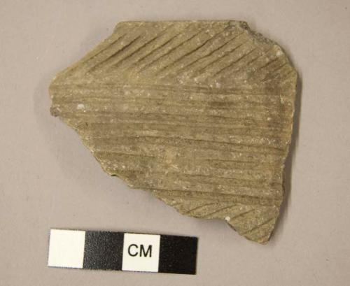 Ceramic rim sherd, incised diagonal and horizontal parallel lines