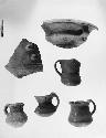 Part of jar, 2 potsherds, 3 cupts