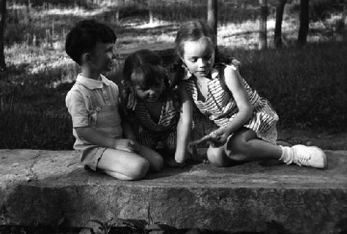 Yutaoho, Shansi, July 1935, David, Ann, Clare on stone slab