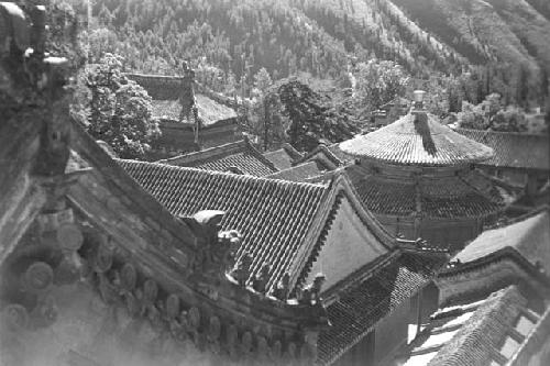 Roofs, side edge of one roof in foreground