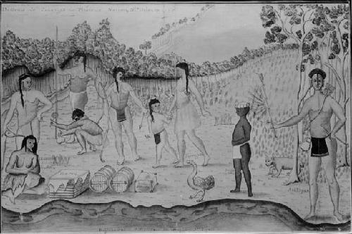 Drawing, "Savages of Several Nations, New Orleans, 1735" by A. De Batz