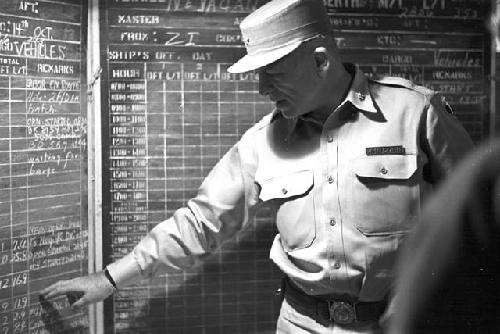 Soldiers analyzing notes on chalk board