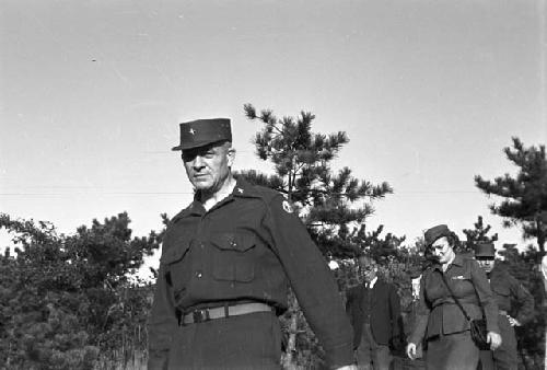 Portrait of soldier walking down hill