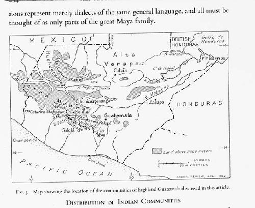 Map showing distribution of Mayan Indian communities