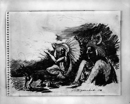 Pencil and Wash drawing 26823 -- "Rain Makers" by Nogushik Aquash, October 1971