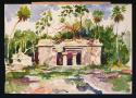 Watercolor. Ruined structure at Chack Mal, Yucatan.